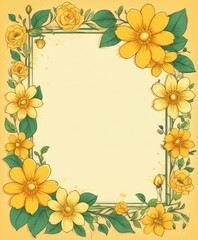 Radiate warmth with our hand-drawn yellow floral frame illustration. A canvas awaits your text or photo, adding a sunny touch to your design