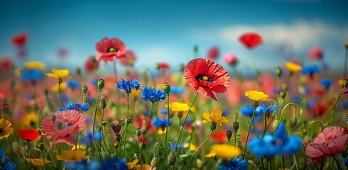 Vibrant Field of Colorful Flowers Generative AI