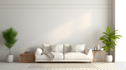 Sleek Minimalistic Living Room With Minimalist Sofa Tea Table And White Wall Background 3d Rendering Backgrounds.