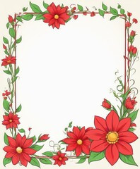 Fototapeta na wymiar Evoke warmth with our vibrant red floral frame drawing. Custom space awaits your content, infusing energy into your design