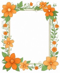 Obraz premium Radiate warmth with our hand-drawn orange floral frame illustration. A blank canvas invites your text or photo, adding a cozy touch to your design