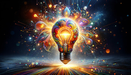 Colorful glowing light bulb. bright idea and creative thinking concept.
