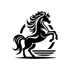 Horse logo vector. Standing stallion vector logo. black and white horse logo design