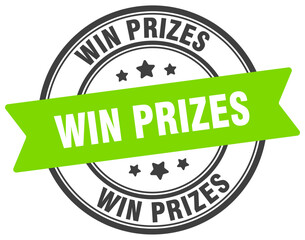 win prizes stamp. win prizes label on transparent background. round sign