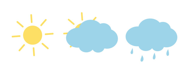weather icon set, sunny, cloudy, rainy vector elements