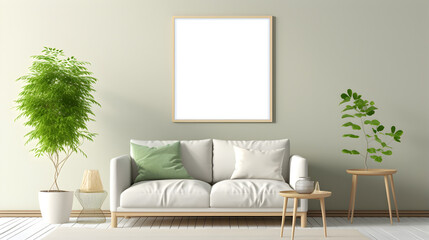 Apartment Interior Background Image And Wallpaper ,Living room wall mockup in bright tones with have green sofa and plant with white wall background