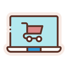 online shopping with laptop sticker