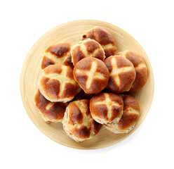 Tasty hot cross buns isolated on white, top view