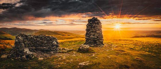 Broom Fell cairn at sunset