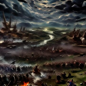 animation, motion effect, The Battle of Agincourt, 1415 &ndash; A bird&rsquo;s eye view of the Battle of Agincourt, with English and French soldiers clashing on the battlefield (60 fps  6 sec.)