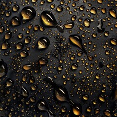 Gold Black Background Drops, Golden Luxury Texture, Vantablack Mockup with Gold Metal Pattern