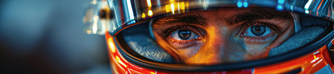 Fototapeta premium male driver Formula One racer in helmet in a racing car F1 at race