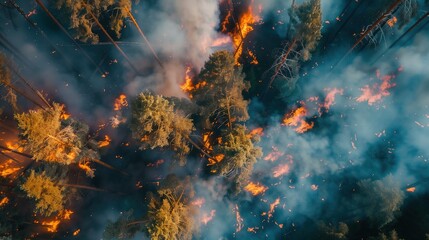 Aerial View of Devastating Forest Fire and Smoke