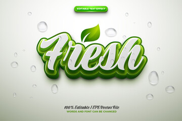 Fresh leaf green nature with water drop 3d logo template editable text effect style