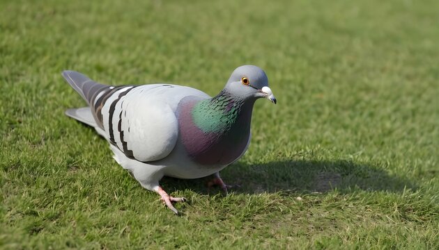 A-Pigeon-With-Its-Beak-Buried-In-A-Patch-Of-Grass-