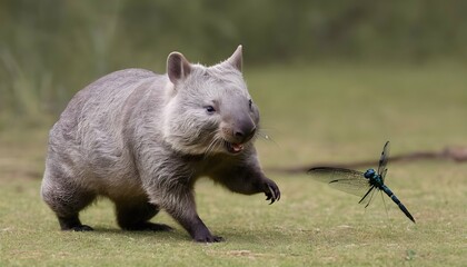 A-Playful-Wombat-Chasing-A-Dragonfly-