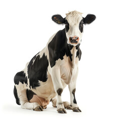 Adorable black and white calf sitting