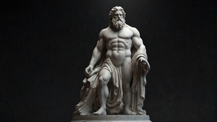 Fototapeta na wymiar greek god zeus white smooth marble statue on plain black background from Generative AI