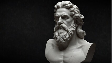 greek god zeus white smooth marble statue on plain black background from Generative AI