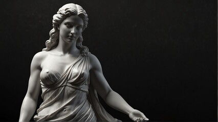 greek goddess aphrodite white smooth marble statue on plain black background from Generative AI
