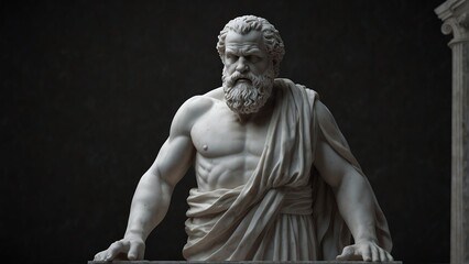 greek philospher socrates white smooth marble statue on plain black background from Generative AI