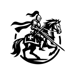 equestrian knight vector logo design. Horse warrior vector. war horse silhouette