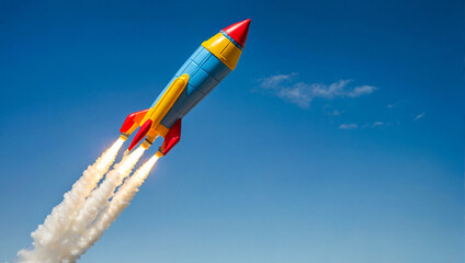 Naklejka na ściany i meble Rocket taking off on a clean background as an illustration of a new business starting and new beginnings