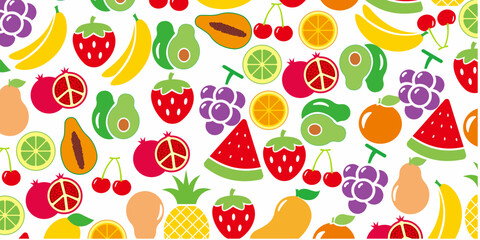 Summer fruits, Seamless colorful pattern with fruits, flat design