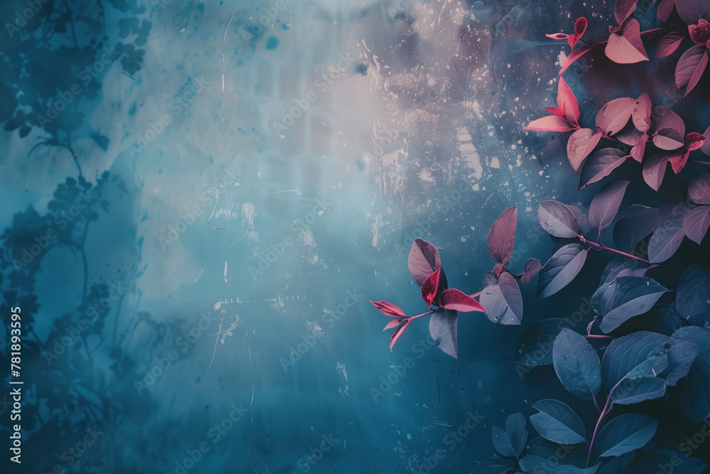 Poster slide background with colorful leaves framing on a painted wall. background image. created with gene