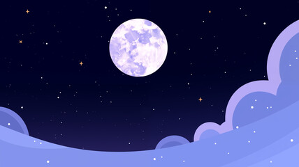 Fototapeta premium Hand drawn cartoon moon in night sky illustration 