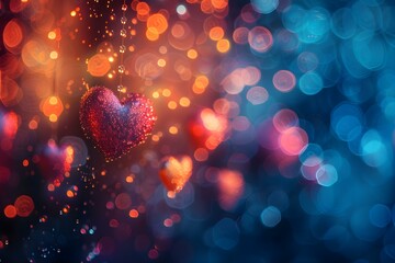 Love's Glow: A Heart Bokeh Dream. Concept Romantic Couples, Heart-shaped Bokeh, Dreamy Backgrounds, Love-themed Photography