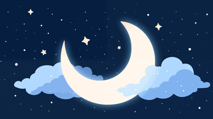 Obraz na płótnie Canvas Hand drawn cartoon moon in night sky illustration 