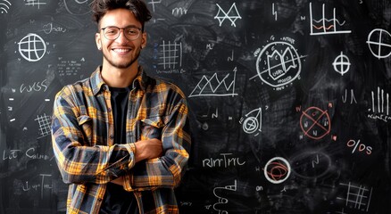 A male teacher Standing in Front of Chalkboard
