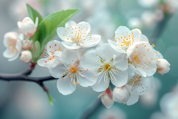 branch of a blossoming apple tree close-up, stock photo, in the style of light pink and dark indigo, minimalistic sketches of nature. Generative AI.