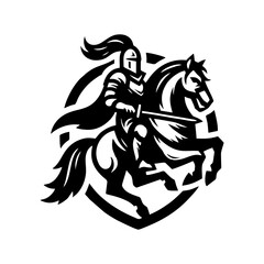 equestrian knight vector logo design. Horse warrior vector. war horse silhouette