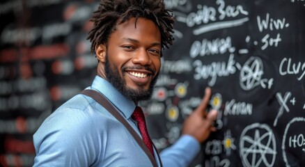 A male teacher Standing in Front of Chalkboard