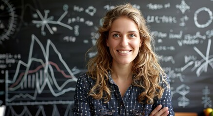 A female teacher Standing in Front of Blackboard Writing