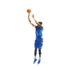Fototapeta premium Basketball player shooting ball, jump shot. Isolated low poly vector illustration