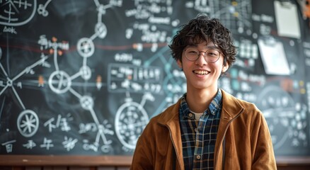 Obraz premium Young Man Standing in Front of Chalkboard
