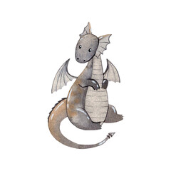 Cute cartoon dragon. Vector watercolor hand drawn illustration. - 781894918