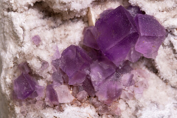 mineral purple fluorite crystals - obrazy, fototapety, plakaty