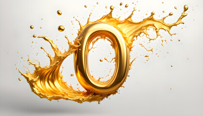 goldener großer Buchstabe O umspült von einer dynamisch bewegten Welle aus flüssigem Gold Spritzer, edel und leuchtend als Hintergrund und Vorlage für Gestaltung  Symbol Logo 3D Metall - obrazy, fototapety, plakaty