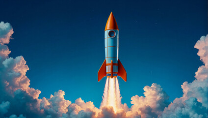 Rocket taking off on a clean background as an illustration of a new business starting and new beginnings