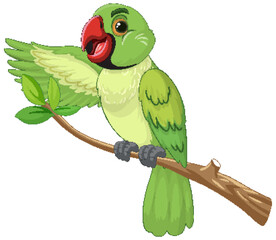 Vector graphic of a green parrot perched on a branch