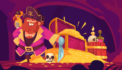 Pirate adventure illustration in flat design - 781895703