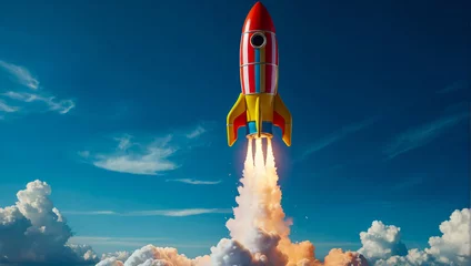 Fotobehang Rocket taking off on a clean background as an illustration of a new business starting and new beginnings © The A.I Studio
