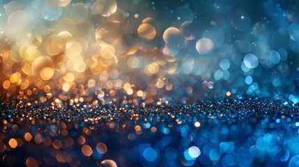 Abstract bokeh christmas lights and glitter with blue and orange tones, perfect for festive backgrounds. - obrazy, fototapety, plakaty