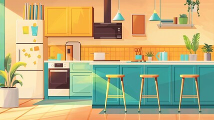 Home kitchen interior background.Vector flat style illustration