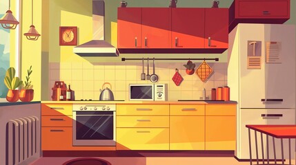 Fototapeta premium Home kitchen interior background.Vector flat style illustration