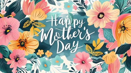 A modern illustration of a happy mother's day, with paper flowers and letteron. The illustration can be used in the newsletter, brochures, postcards, tickets, advertisements, banners ai generated  - obrazy, fototapety, plakaty